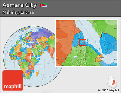 Political Location Map of Asmara City, highlighted parent region, within the entire country