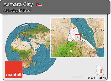 Satellite Location Map of Asmara City, highlighted country