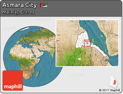 Satellite Location Map of Asmara City, highlighted country