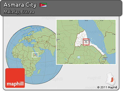 Savanna Style Location Map of Asmara City, highlighted country
