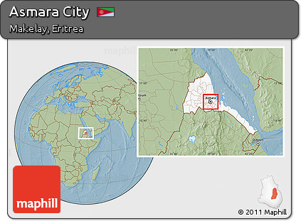 Savanna Style Location Map of Asmara City, highlighted country, highlighted parent region, hill shading