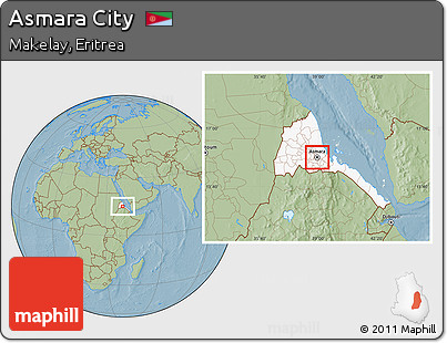 Savanna Style Location Map of Asmara City, highlighted country, hill shading