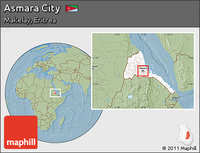 Savanna Style Location Map of Asmara City, highlighted country, hill shading