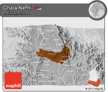 Physical 3D Map of Ghala Nefhi, lighten, desaturated