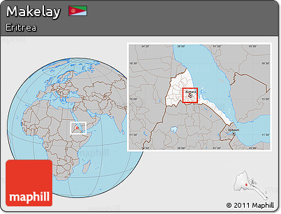 Gray Location Map of Makelay, highlighted country, within the entire country