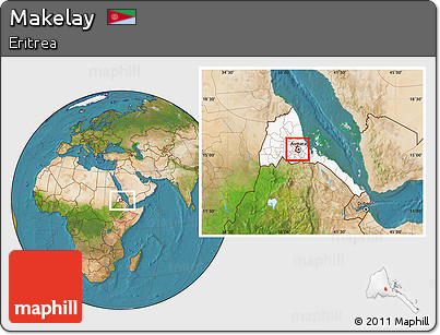 Satellite Location Map of Makelay, highlighted country, within the entire country