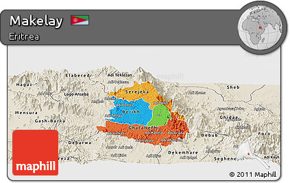 Political Panoramic Map of Makelay, shaded relief outside