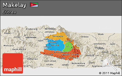 Political Panoramic Map of Makelay, shaded relief outside