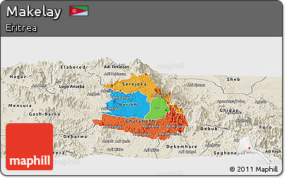 Political Panoramic Map of Makelay, shaded relief outside