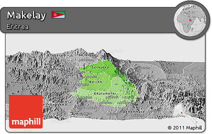 Political Shades Panoramic Map of Makelay, desaturated