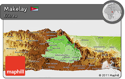 Political Shades Panoramic Map of Makelay, physical outside