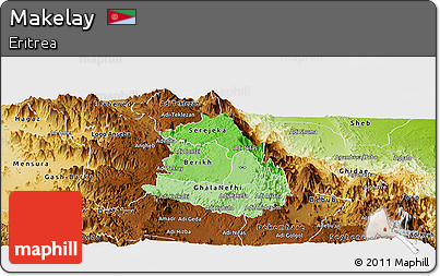 Political Shades Panoramic Map of Makelay, physical outside