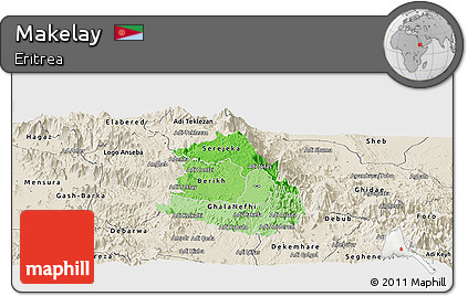 Political Shades Panoramic Map of Makelay, shaded relief outside