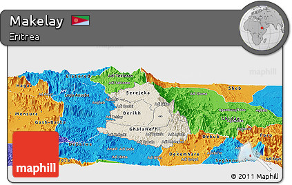 Shaded Relief Panoramic Map of Makelay, political outside
