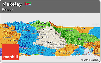 Shaded Relief Panoramic Map of Makelay, political outside