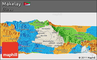 Shaded Relief Panoramic Map of Makelay, political outside