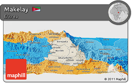 Shaded Relief Panoramic Map of Makelay, political shades outside