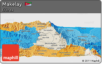 Shaded Relief Panoramic Map of Makelay, political shades outside