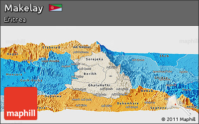 Shaded Relief Panoramic Map of Makelay, political shades outside