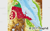 Flag Map of Eritrea, physical outside, bathymetry sea, flag centered