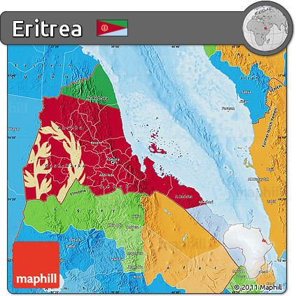 Flag Map of Eritrea, political outside, flag centered