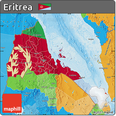 Flag Map of Eritrea, political outside, flag centered