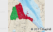 Flag Map of Eritrea, shaded relief outside, bathymetry sea, flag aligned to the middle