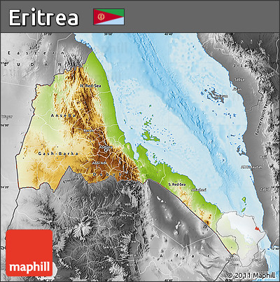 Physical Map of Eritrea, desaturated, land only