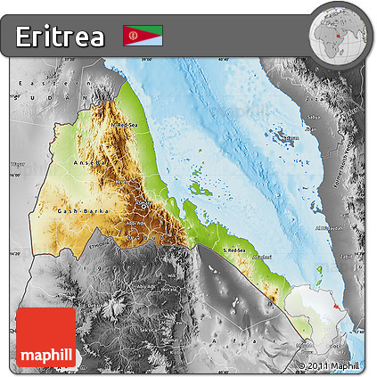 Physical Map of Eritrea, desaturated, land only