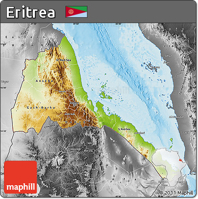 Physical Map of Eritrea, desaturated, land only