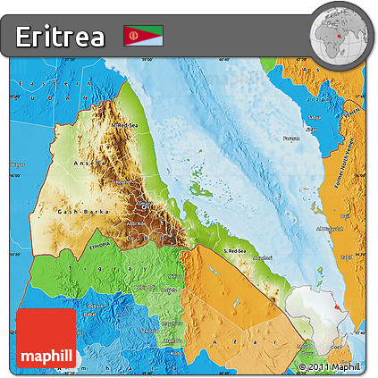 Physical Map of Eritrea, political outside