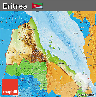 Physical Map of Eritrea, political outside
