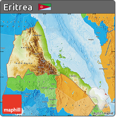 Physical Map of Eritrea, political outside