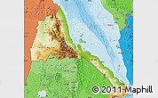 Physical Map of Eritrea, political shades outside, shaded relief sea