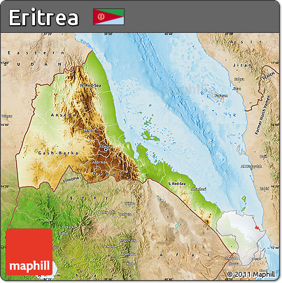 Physical Map of Eritrea, satellite outside, shaded relief sea