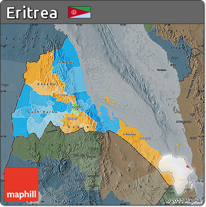 Political Map of Eritrea, darken, semi-desaturated