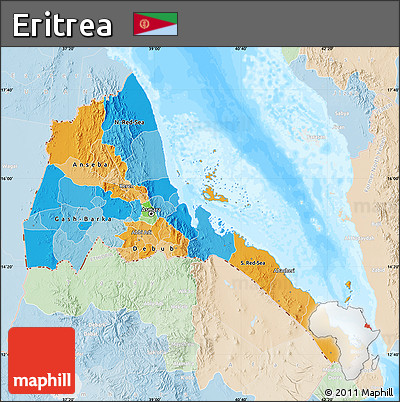 Political Map of Eritrea, lighten, land only