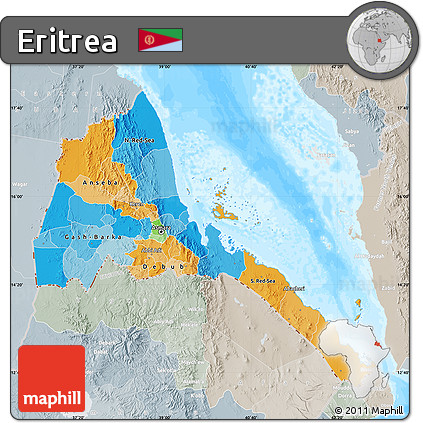 Political Map of Eritrea, lighten, semi-desaturated, land only