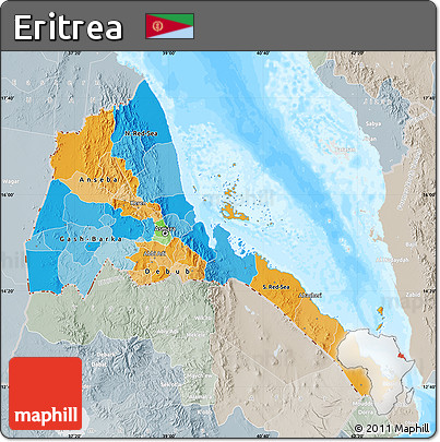 Political Map of Eritrea, lighten, semi-desaturated, land only