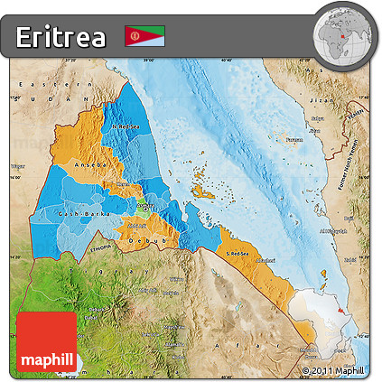 Political Map of Eritrea, satellite outside, bathymetry sea