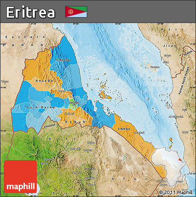 Political Map of Eritrea, satellite outside, bathymetry sea