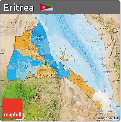 Political Map of Eritrea, satellite outside, bathymetry sea
