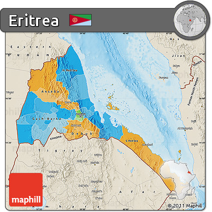 Political Map of Eritrea, shaded relief outside