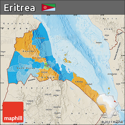 Political Map of Eritrea, shaded relief outside