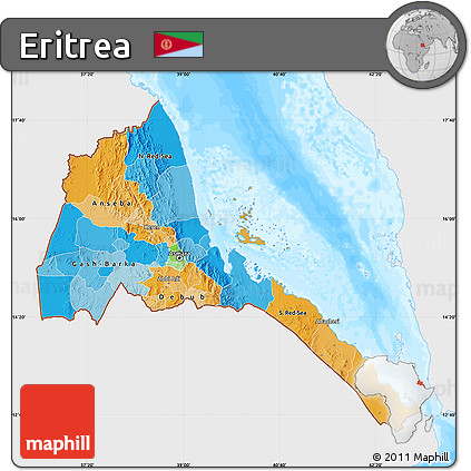 Political Map of Eritrea, single color outside, bathymetry sea