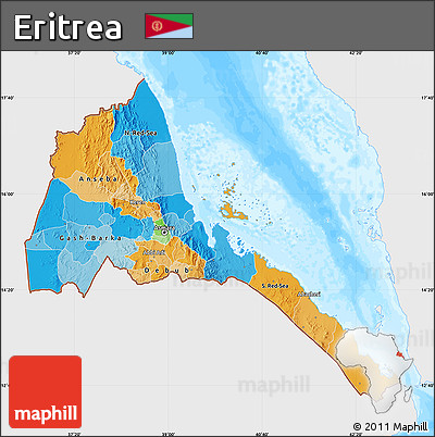 Political Map of Eritrea, single color outside, bathymetry sea