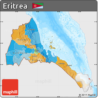 Political Map of Eritrea, single color outside, bathymetry sea