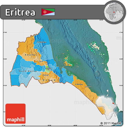 Political Map of Eritrea, single color outside, satellite sea
