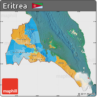 Political Map of Eritrea, single color outside, satellite sea