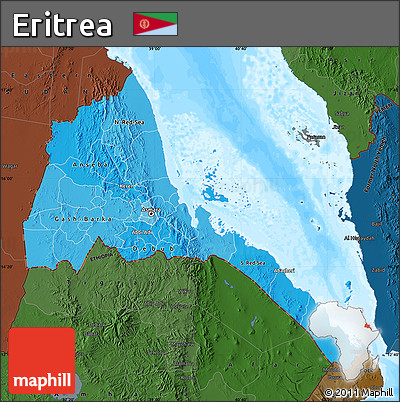 Political Shades Map of Eritrea, darken, land only
